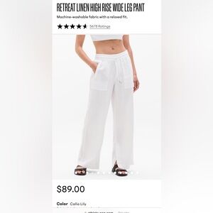 Athleta RETREAT LINEN HIGH RISE WIDE LEG PANT in Calla Lily (White)